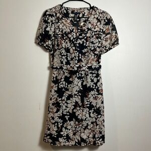 Banana Republic Silk Blend Dress w/ Slip Dress Under Size 0 Leaf & Wheat Design